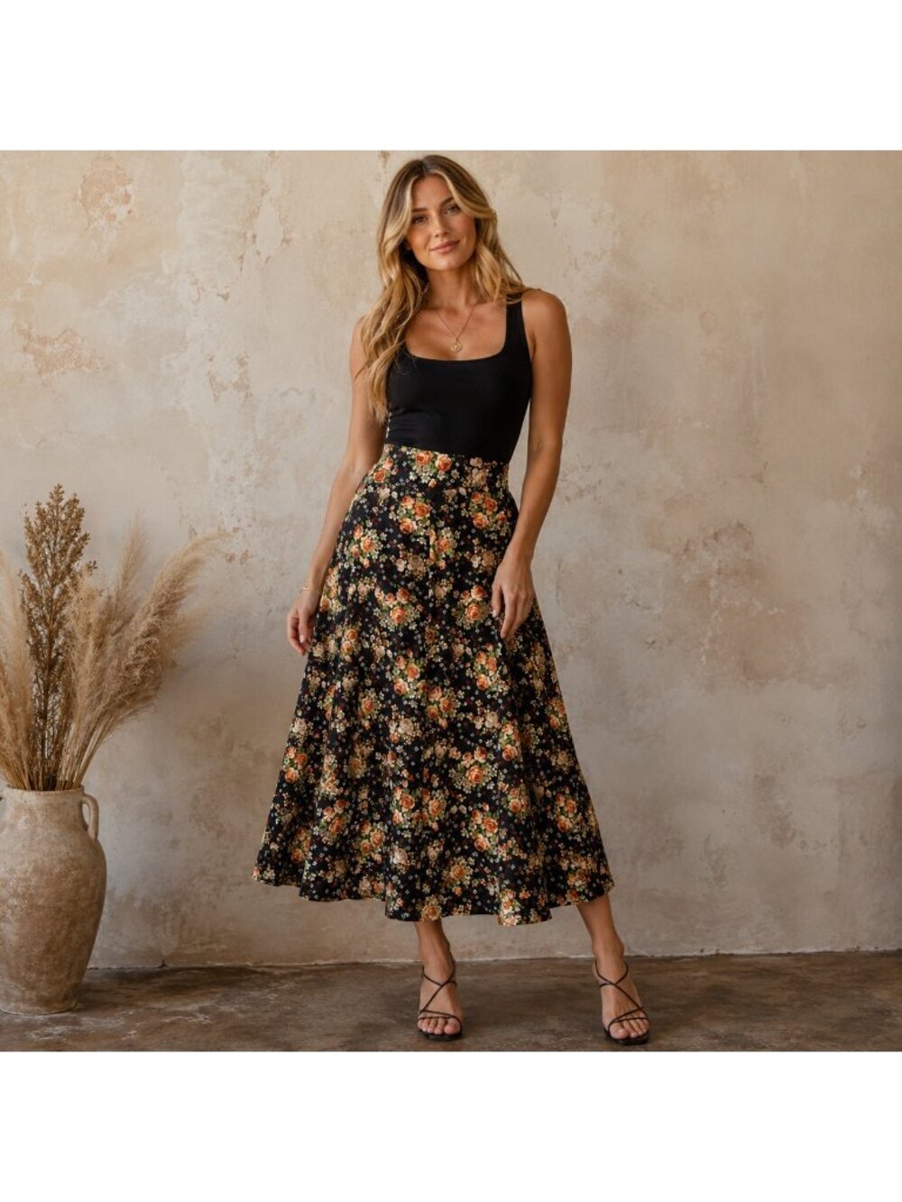 Vintage Dark Florals A Line Midi Skirt S